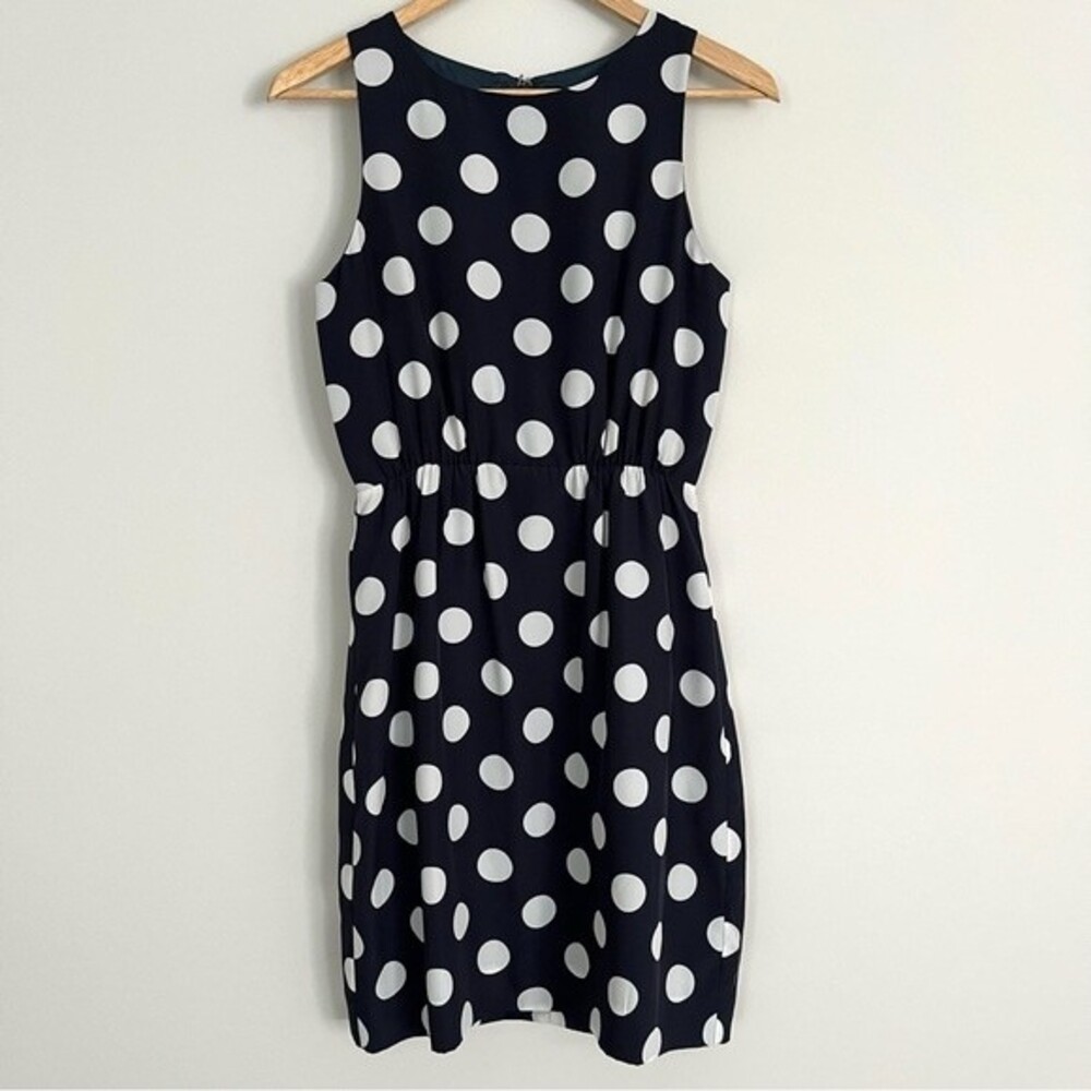 J. Crew Factory Navy and White Polka Dot Sleeveless Dress, Size 0